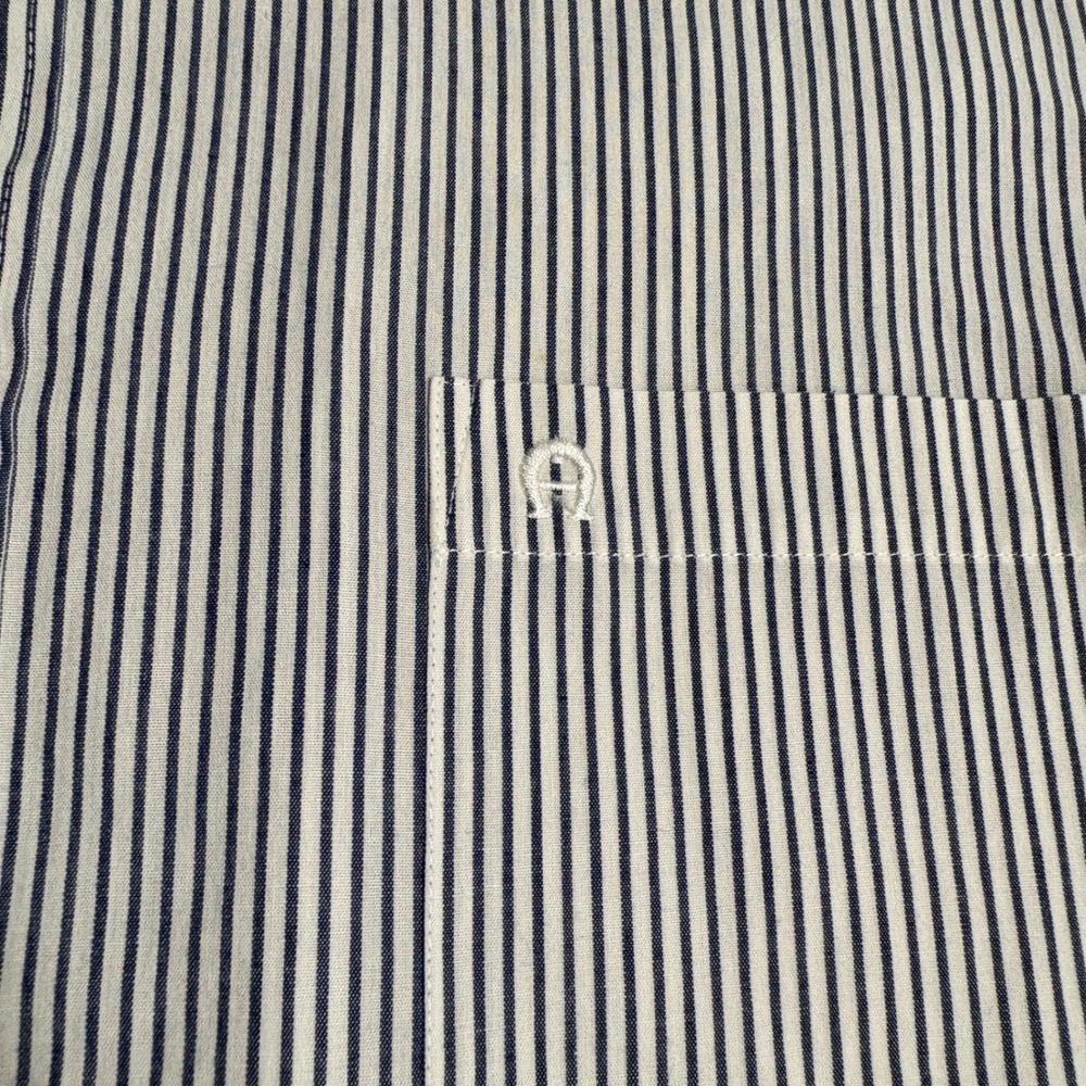 Vtg 90s Etienne Aigner Blue White Striped Dress Shirt 17 34/35 Tailored Thailand